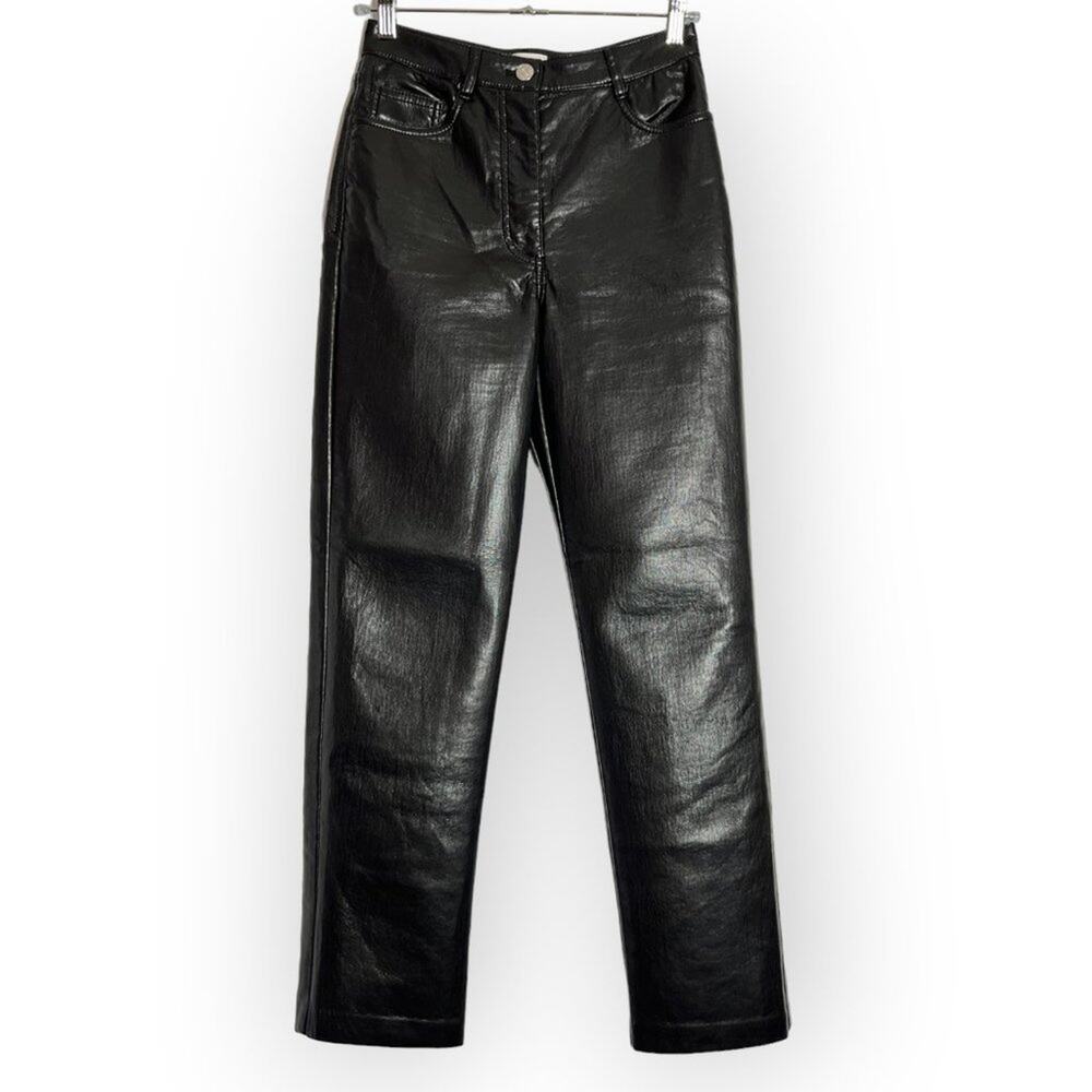 Aritzia Wilfred Melina Vegan Leather Pant SIZE 2 Black High Waist Straight Leg - Picture 1 of 12